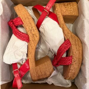 Seychelles Red Braided Cork Platform Sandals